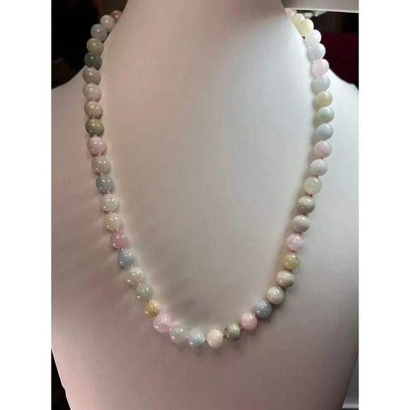 Multi beryl aquamarine morganite knotted necklace with sterling  clasp - Picture 8 of 11